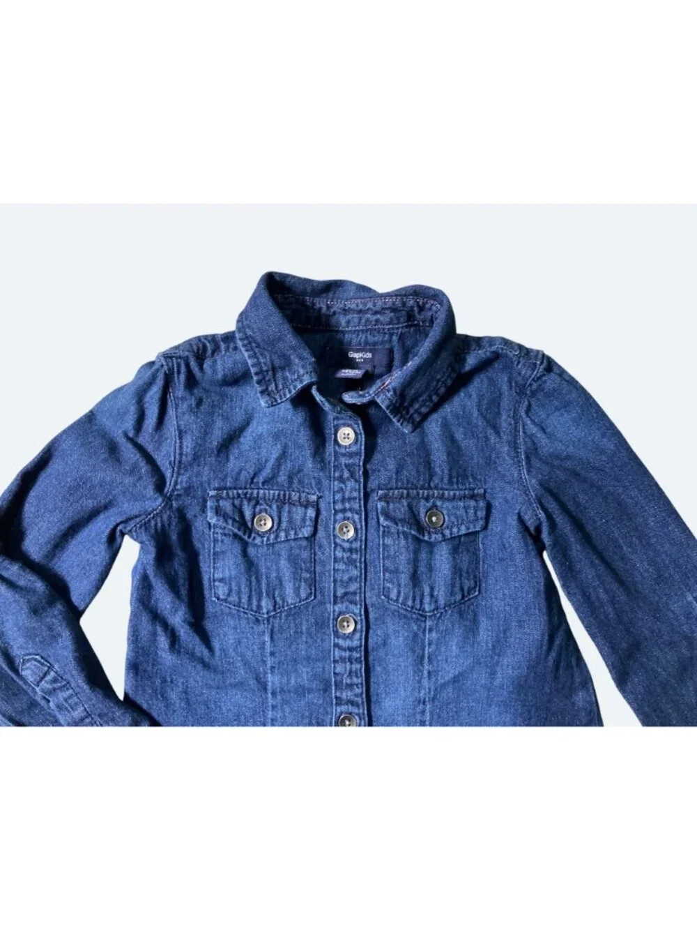 Denim Button Up Shirt For Girls XS 4-5 Years 100% Cotton Dark Blue - Picture 5 of 12